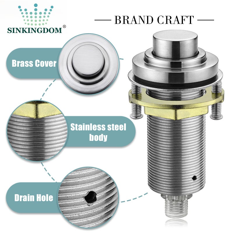 SINKINGDOM SinkTop Air Switch Kit with Brushed Nickel Long Button (Full Brass) for Garbage Disposal, Single Outlet - Image 3